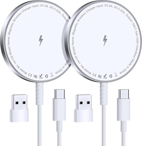 Bohuma Magnetic Wireless Charger for iPhone: Mag Safe Charger Fast Charging Pad 2 Pack Compatible with iPhone 16 15 14 13 12 Pro Max Plus & Airpods 2 3 Pro (No Adapter)