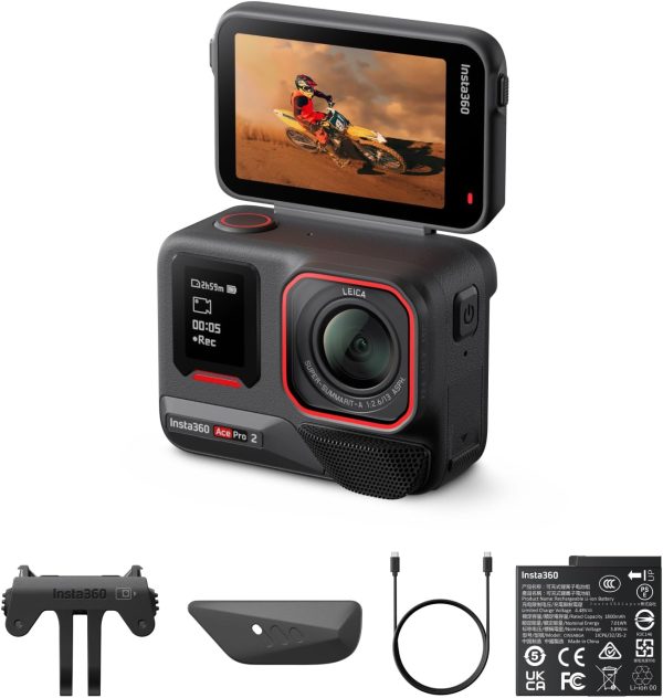 Insta360 Ace Pro 2 Dual Battery Bundle -8K Waterproof Action Camera Co-Engineered with Leica, 1/1.3" Sensor, Dual AI Chip, Leading Low Light, Superior Audio, Flip Screen & AI Editing