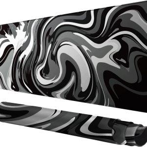 Large Gaming Mouse Pad - Black and White Mouse Pad with Stitched Edges, Extended XL Mousepad with Anti-Slip Rubber Base, Ink Liquid Wave Desk Mat for Keyboard and Mouse(31.5x15.8 inch)